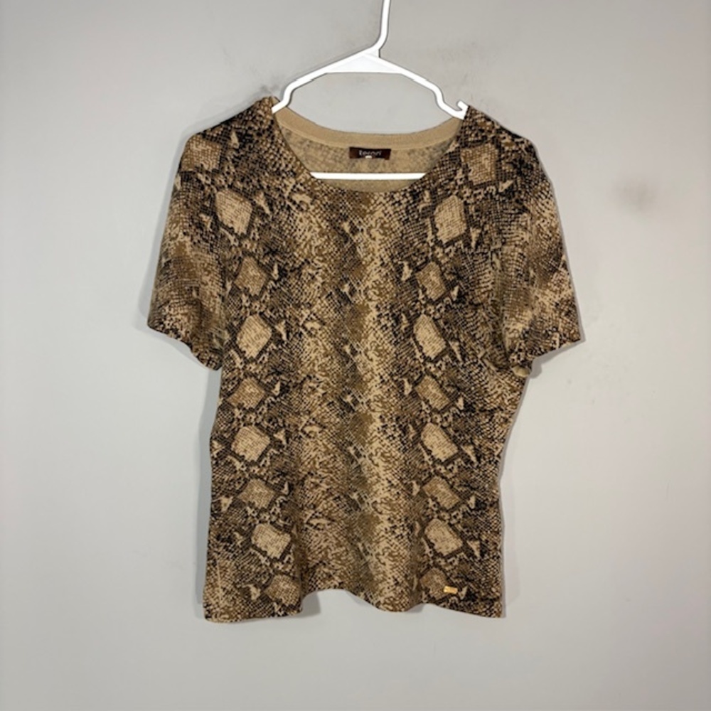 Tesori T-Shirt Womens Medium Brown Snake Animal Print Cashmere Knit Top